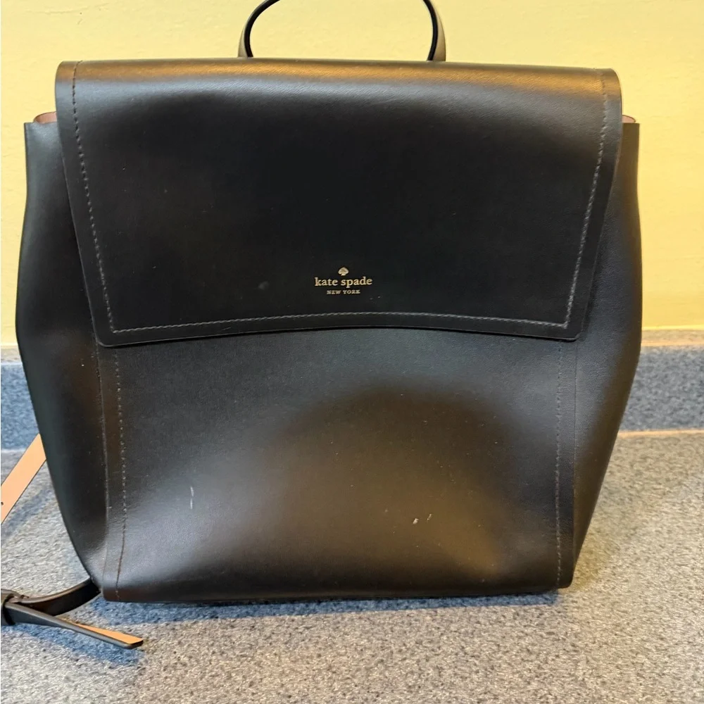 kate spade black leather flap backpack